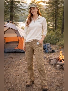 Columbia Womens Kestrel Trail Convertible Pants Size 12 Long Tan Omni Shield NWT